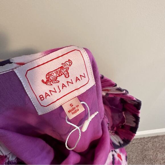 Banjanan Pink Purple Block Printed Ikat Cotton Square Neck Mini Dress Small - Picture 12 of 13